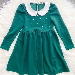 Girls Contrast Peter Pan Collar Pearl Detail Dress